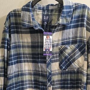 GAP Blue and Green Relaxed Fit Flannel Shirt Size XXL